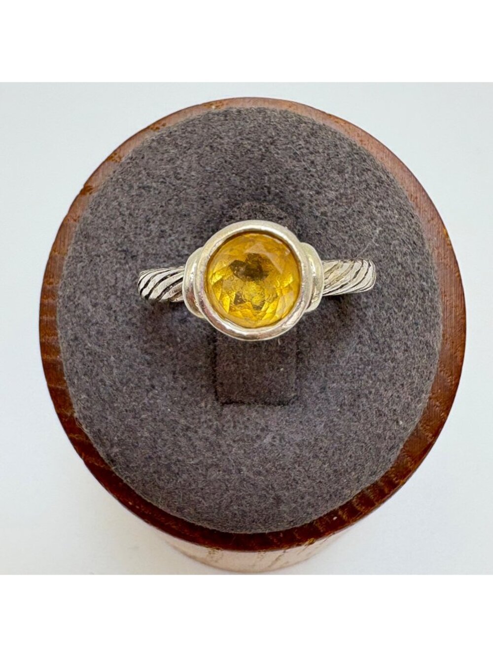 Citrine & Sterling Silver 925 Twist Band Statement Ring Size 6.75